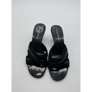 Ellen Tracy Mules Heels Slides Black Fabric‎ Dressy Party Shoes size 7